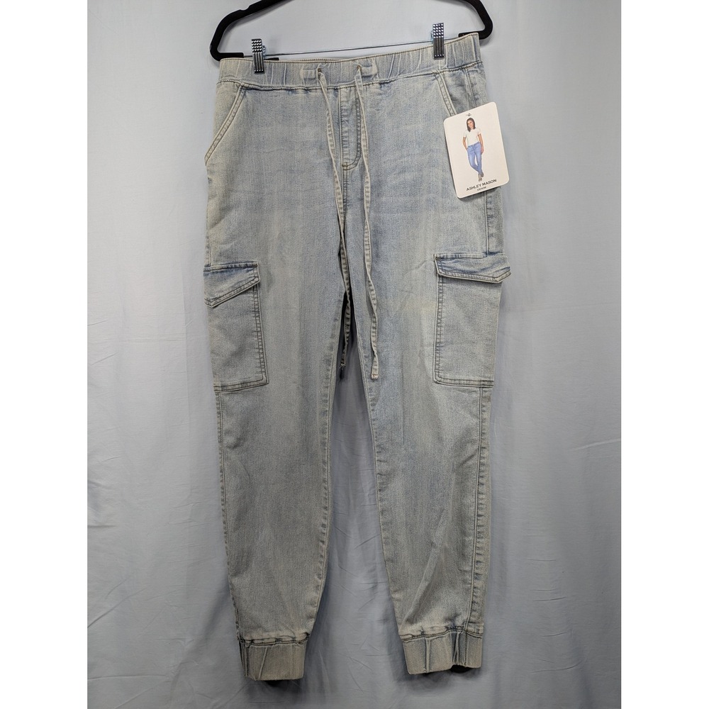 Ashley Mason Denim Cargo Joggers‎ Women's Size 17/33 Light Wash Drawstring Curvy